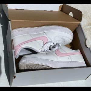 pink and white nike air force 1s
